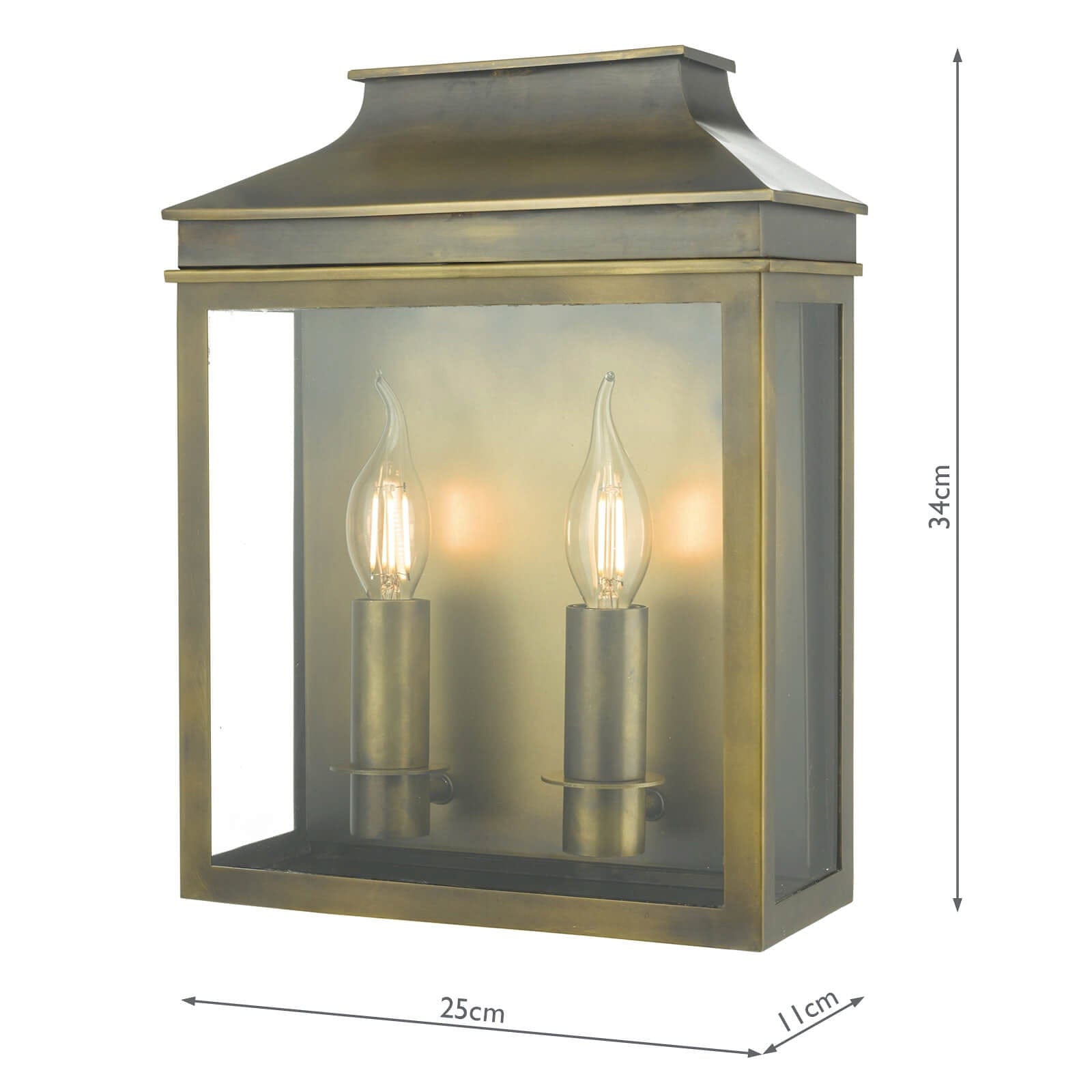 dar lighting Vapour 2 Light Coach Lantern Outdoor Wall Light Weathered Brass IP44 VAP5045