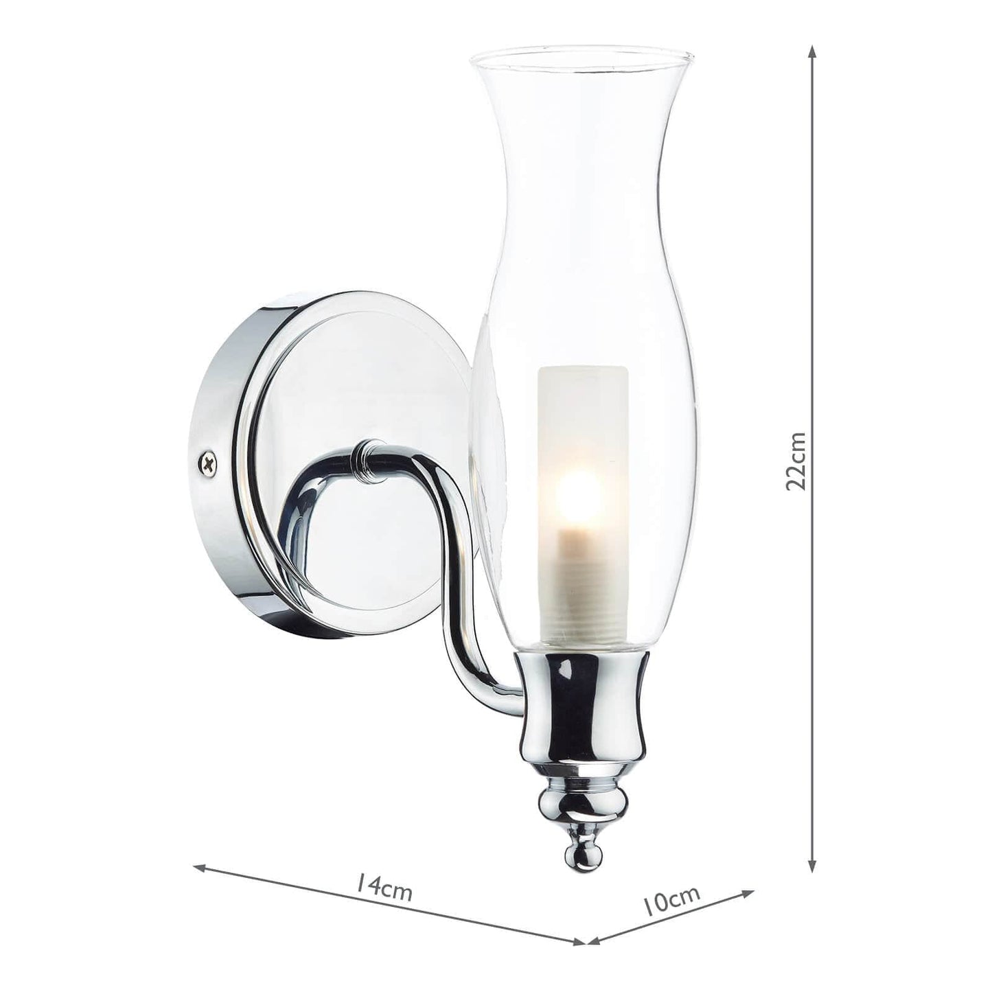 dar lighting Vestry Bathroom Wall Light Polished Chrome Glass IP44 VES0750