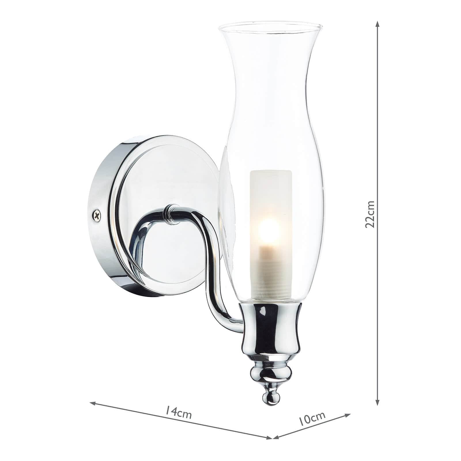 dar lighting Vestry Bathroom Wall Light Polished Chrome Glass IP44 VES0750