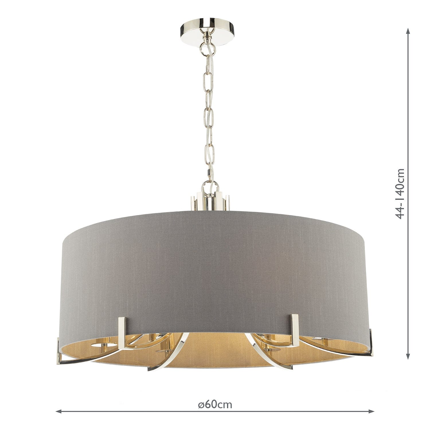 dar lighting Veyron 6 Light Pendant Polished Nickel With Grey Shade VEY0639