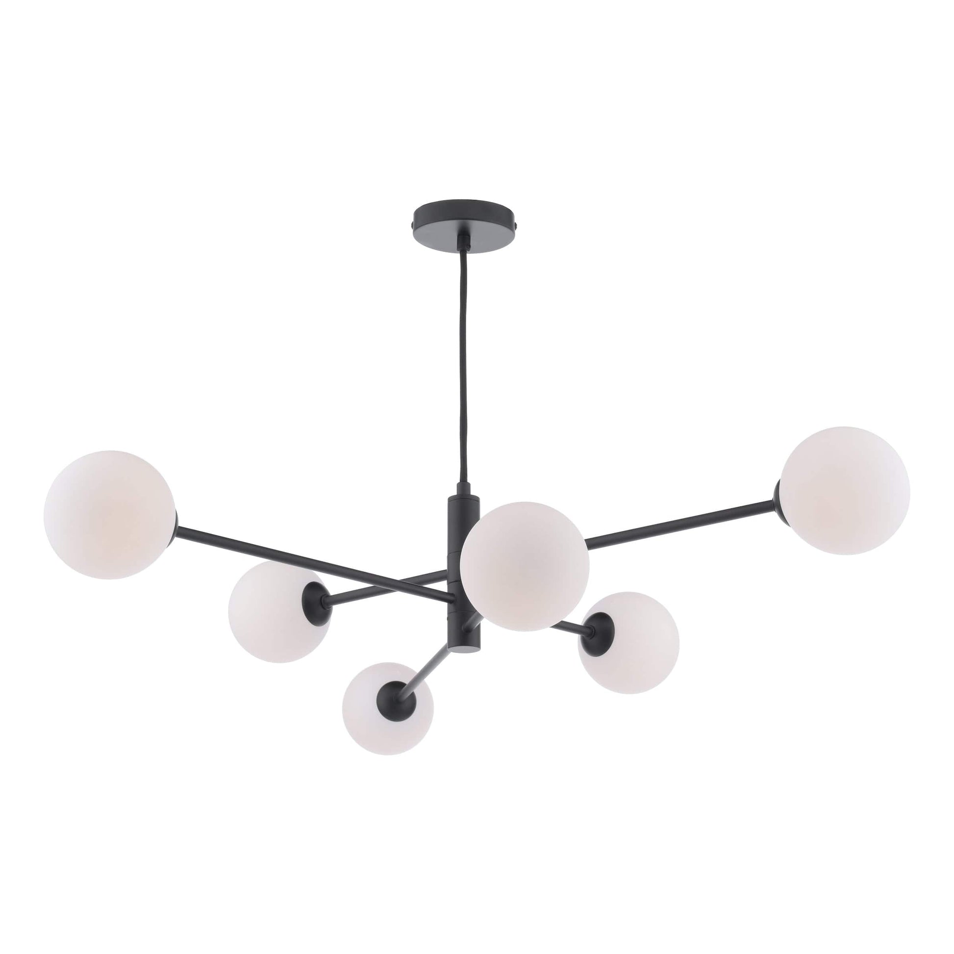 dar lighting Vignette 6 Light Pendant Matt Black & Opal Glass VIG0622-02