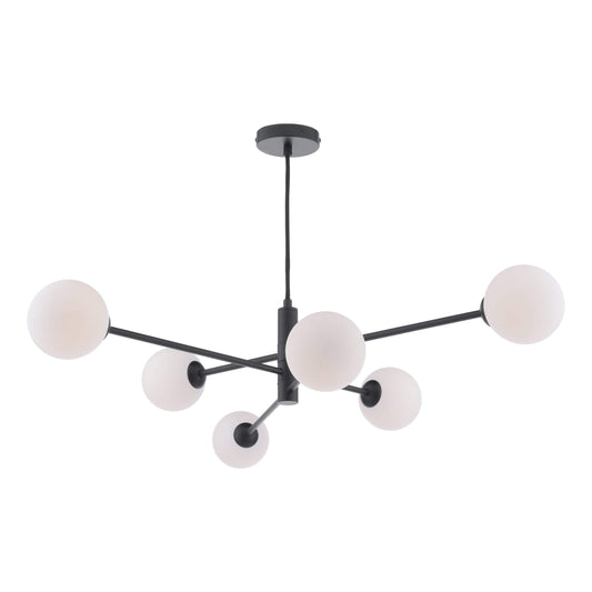 dar lighting Vignette 6 Light Pendant Matt Black & Opal Glass VIG0622-02