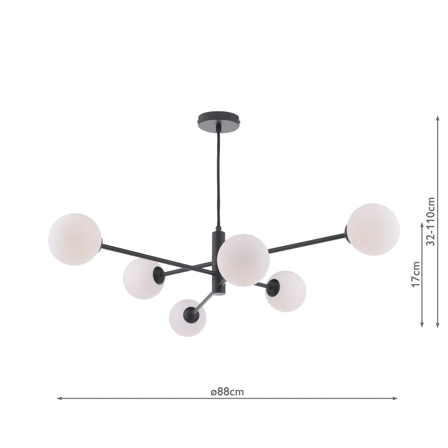 dar lighting Vignette 6 Light Pendant Matt Black & Opal Glass VIG0622-02