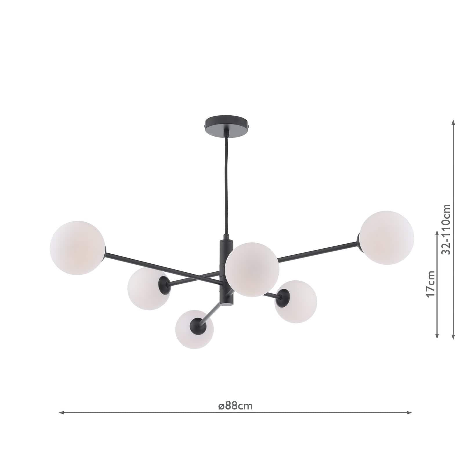 dar lighting Vignette 6 Light Pendant Matt Black & Opal Glass VIG0622-02