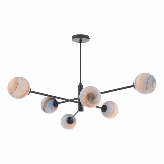 dar lighting Vignette 6 Light Pendant Matt Black & Planet Style Glass VIG0622-07L