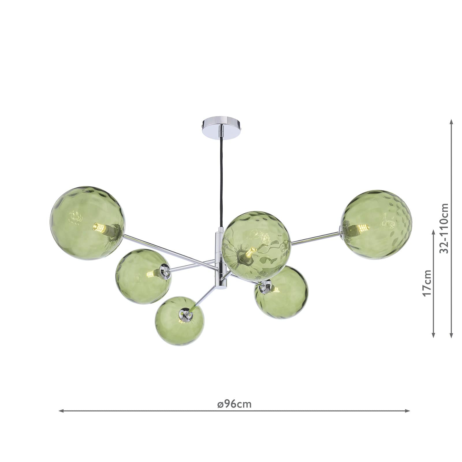 dar lighting Vignette 6 Light Pendant Polished Chrome & Green Dimpled Glass VIG0650-14