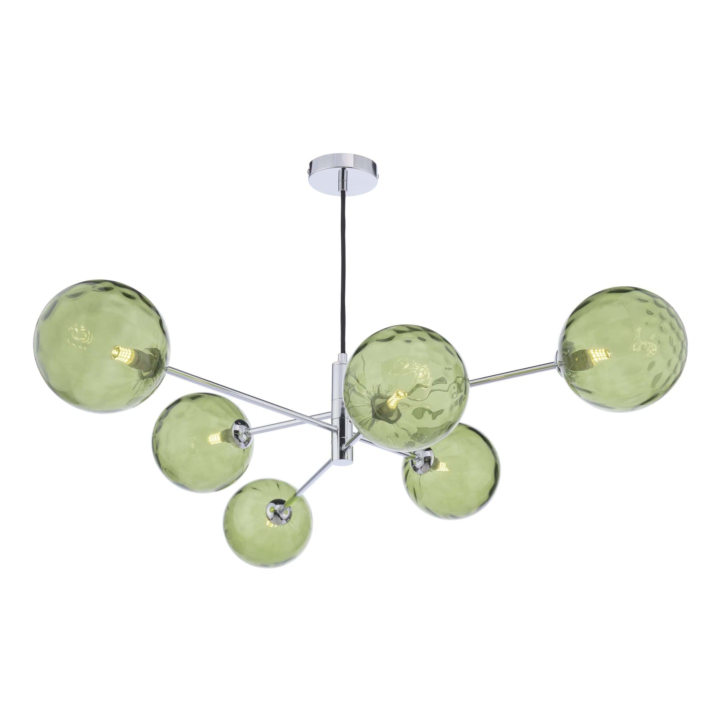 dar lighting Vignette 6 Light Pendant Polished Chrome & Green Dimpled Glass VIG0650-14