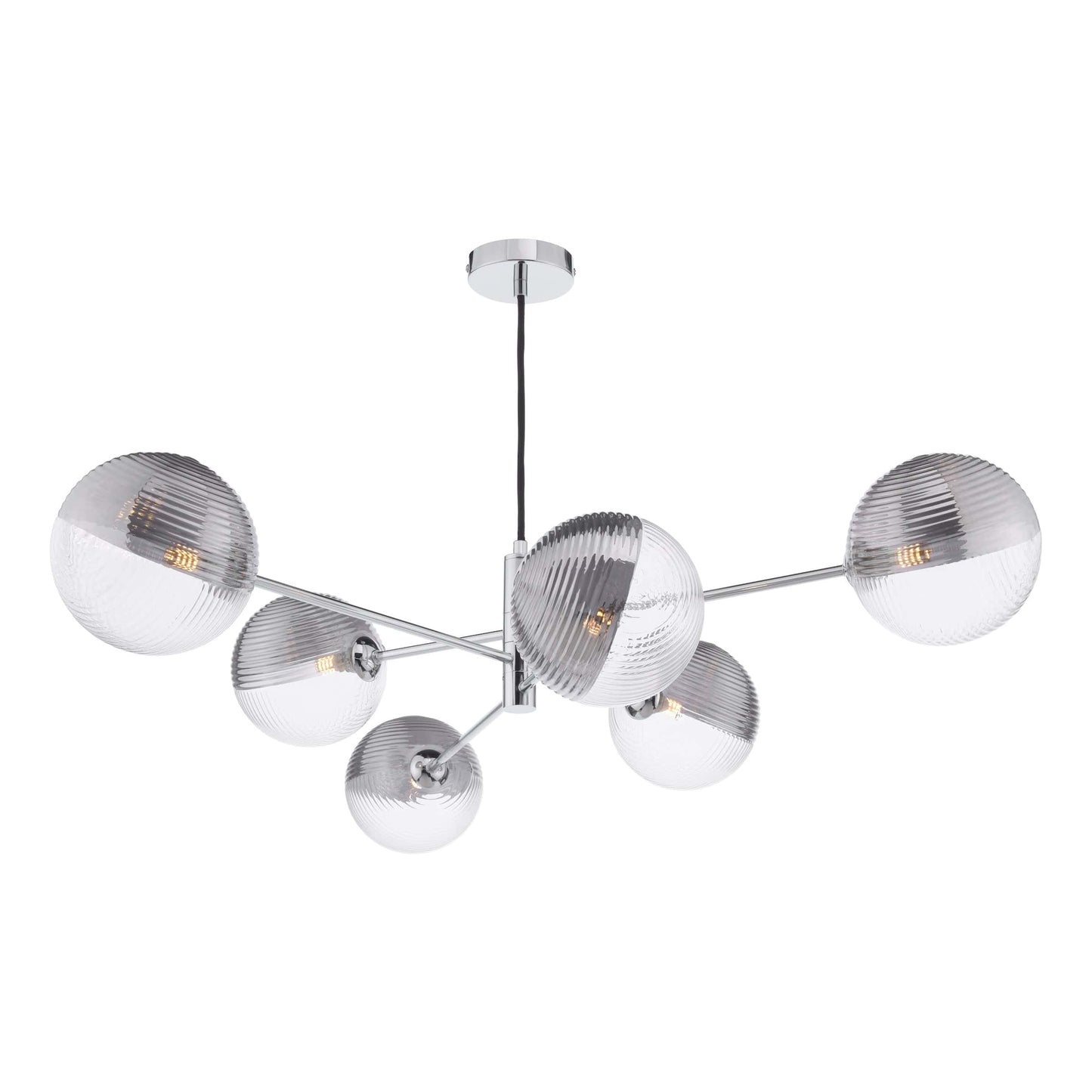 dar lighting Vignette 6 Light Pendant Polished Chrome & Smoked/Clear Ribbed Glass VIG0650-19