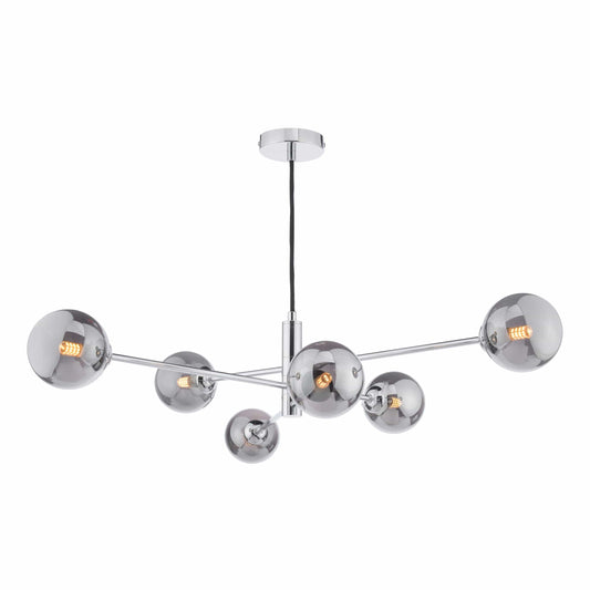 dar lighting Vignette 6 Light Pendant Polished Chrome & Smoked Glass VIG0650-01