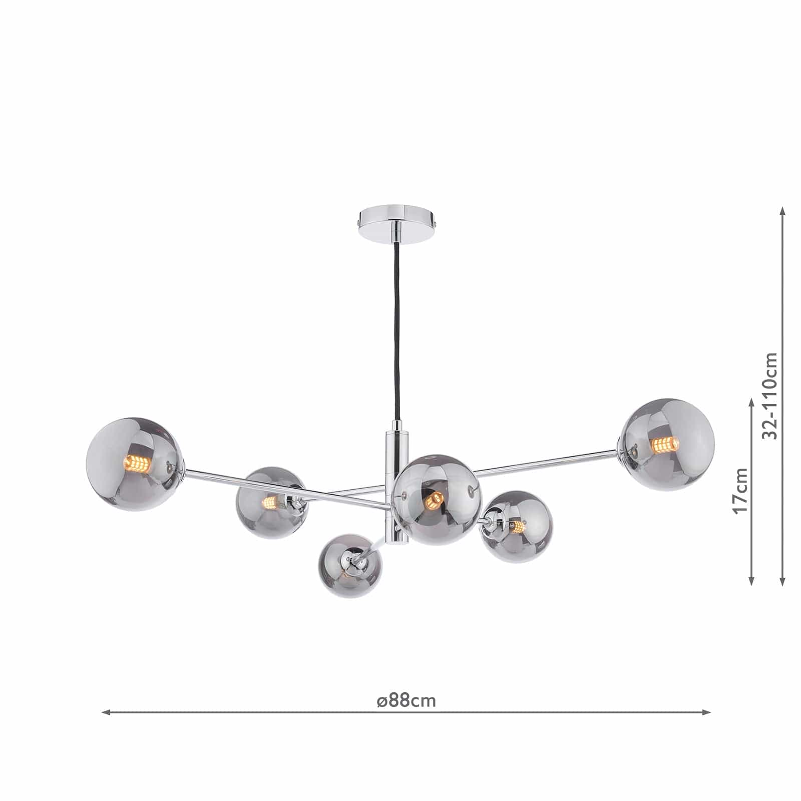 dar lighting Vignette 6 Light Pendant Polished Chrome & Smoked Glass VIG0650-01