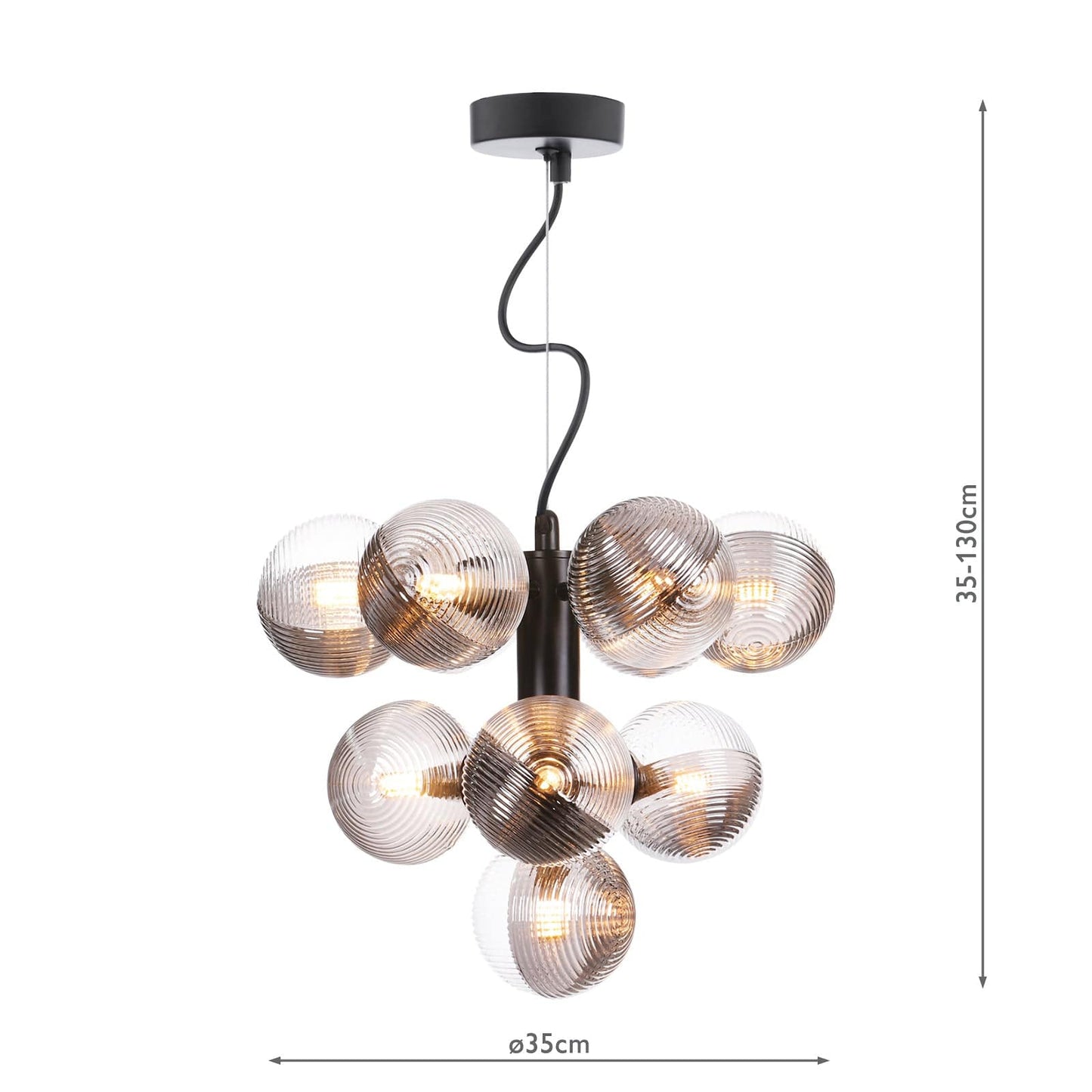 dar lighting Vine 10 Light Pendant Satin Black & Smoked/Clear Ribbed Glass VIN2322-18