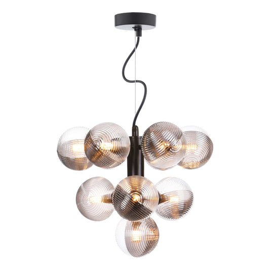 dar lighting Vine 10 Light Pendant Satin Black & Smoked/Clear Ribbed Glass VIN2322-18