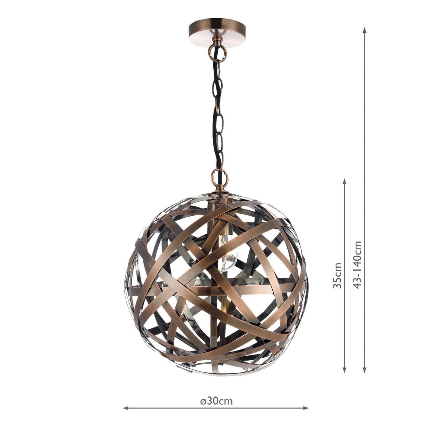 dar lighting Voyage 1 Light Pendant Antique Copper Ball VOY0164