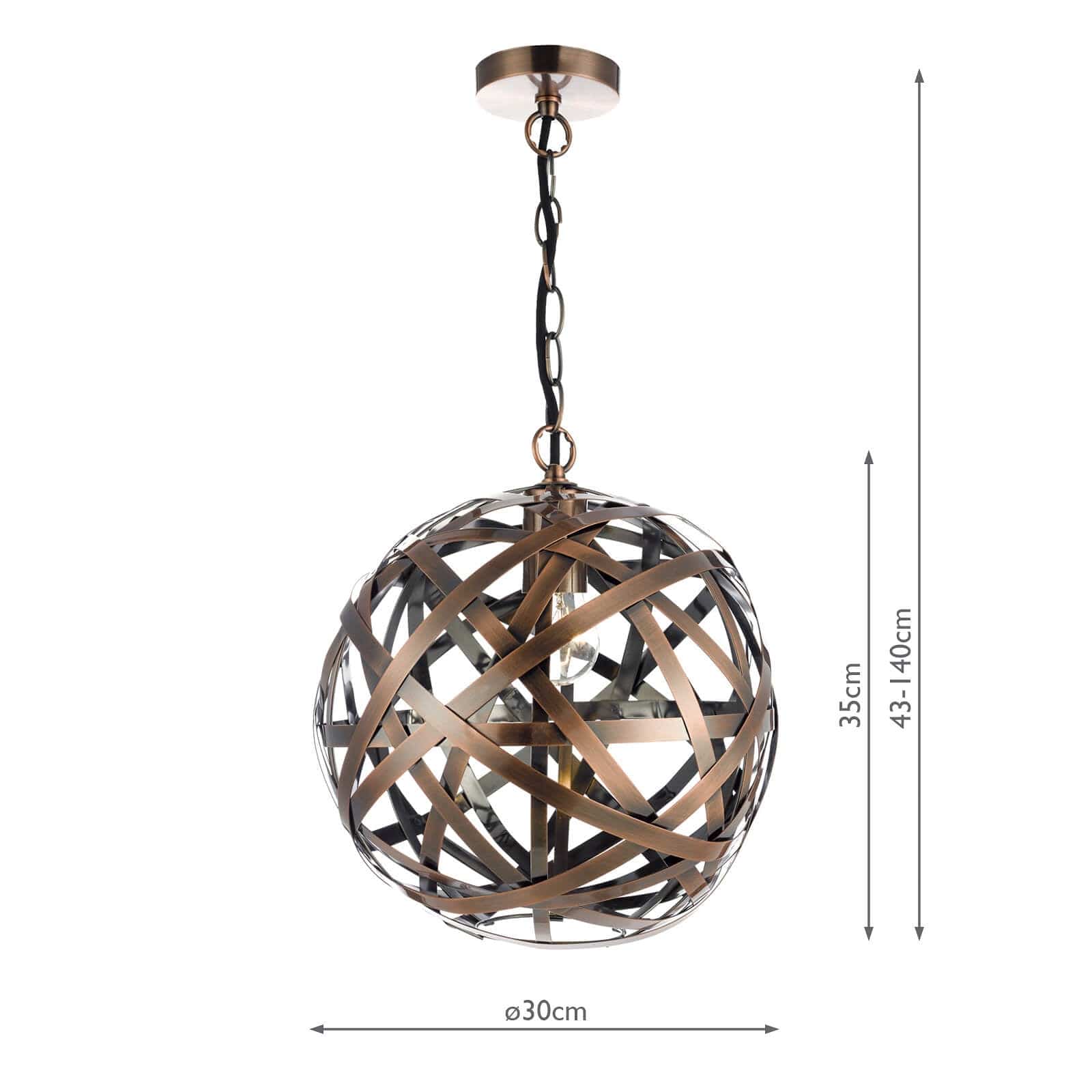 dar lighting Voyage 1 Light Pendant Antique Copper Ball VOY0164