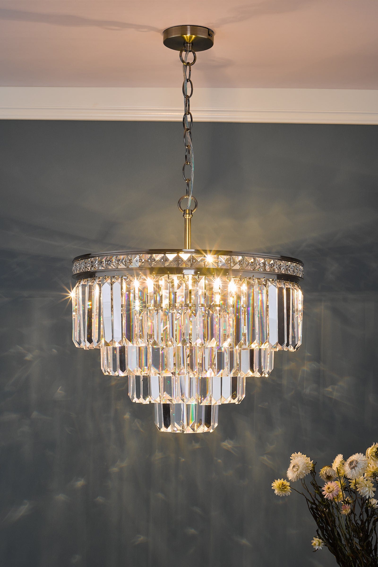 dar lighting Vyana 4 Light Pendant Antique Brass Crystal VYA0475