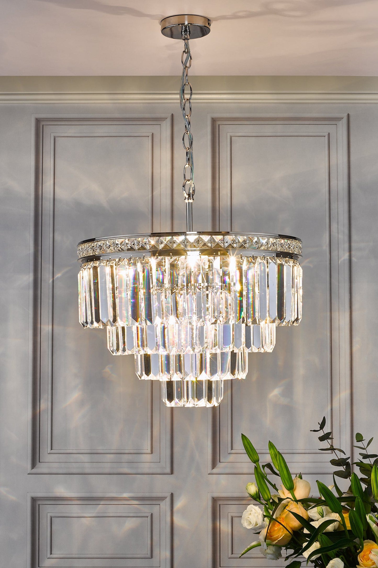 dar lighting Vyana 4 Light Pendant Polished Nickel Crystal VYA0432