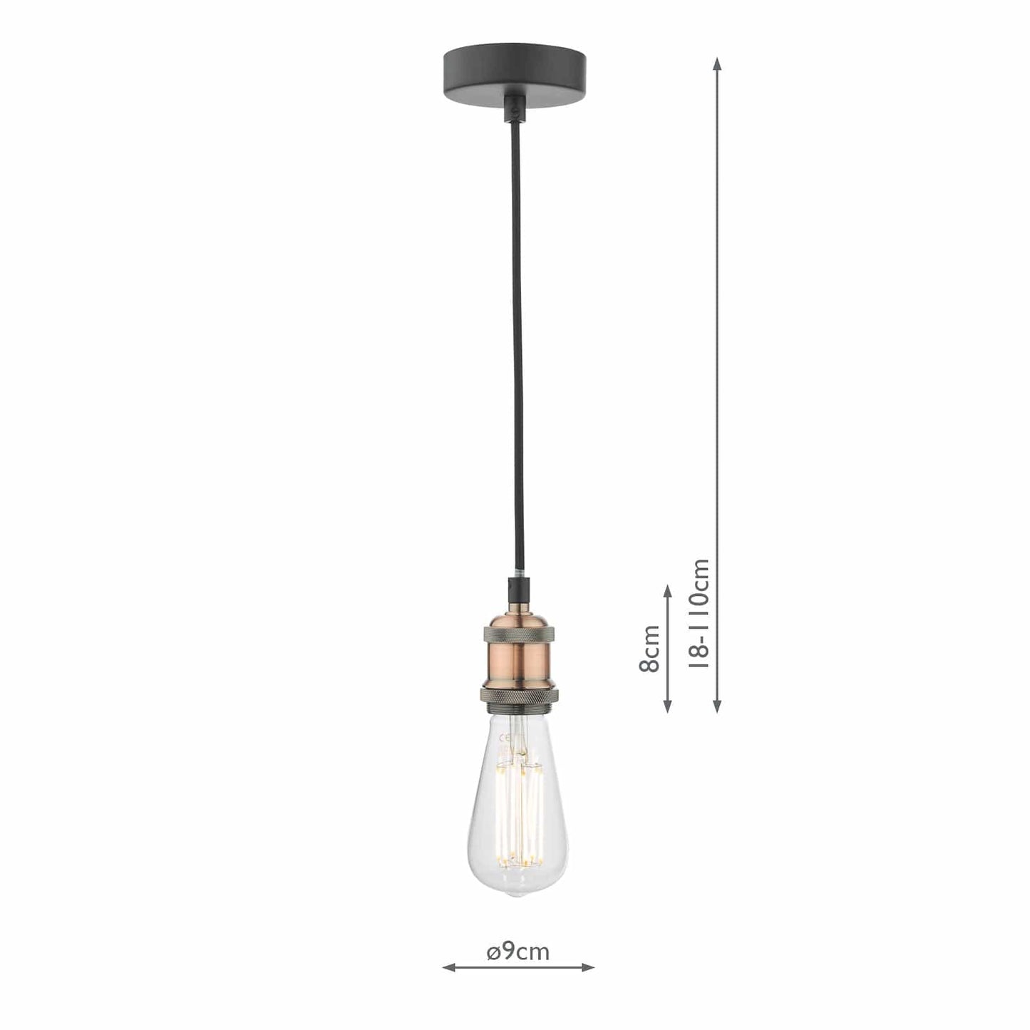 dar lighting Waco 1 Light E27 Suspension Antique Copper Matt Black WAC0164