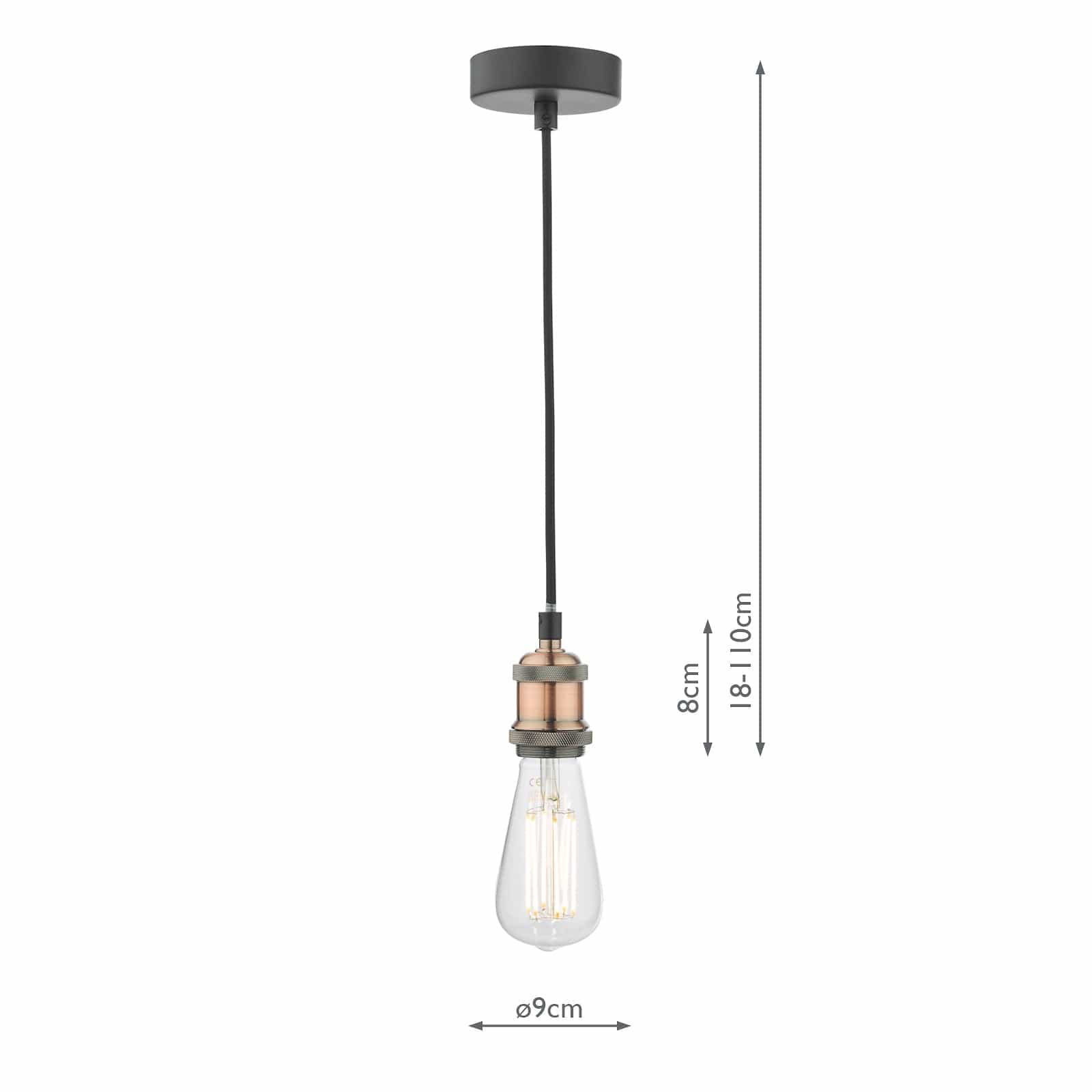 dar lighting Waco 1 Light E27 Suspension Antique Copper Matt Black WAC0164