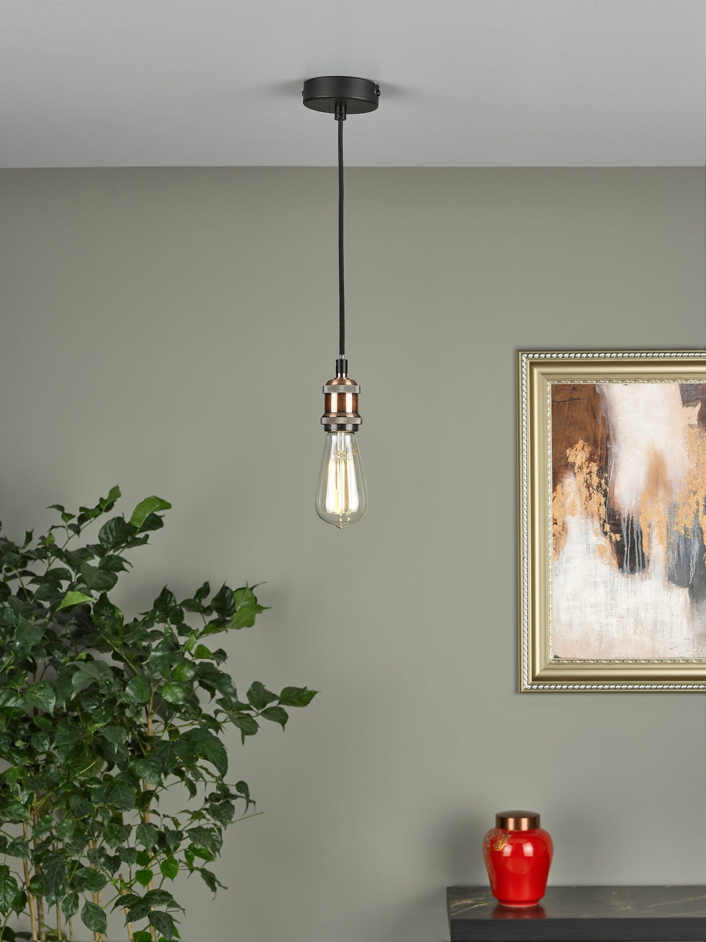 dar lighting Waco 1 Light E27 Suspension Antique Copper Matt Black WAC0164