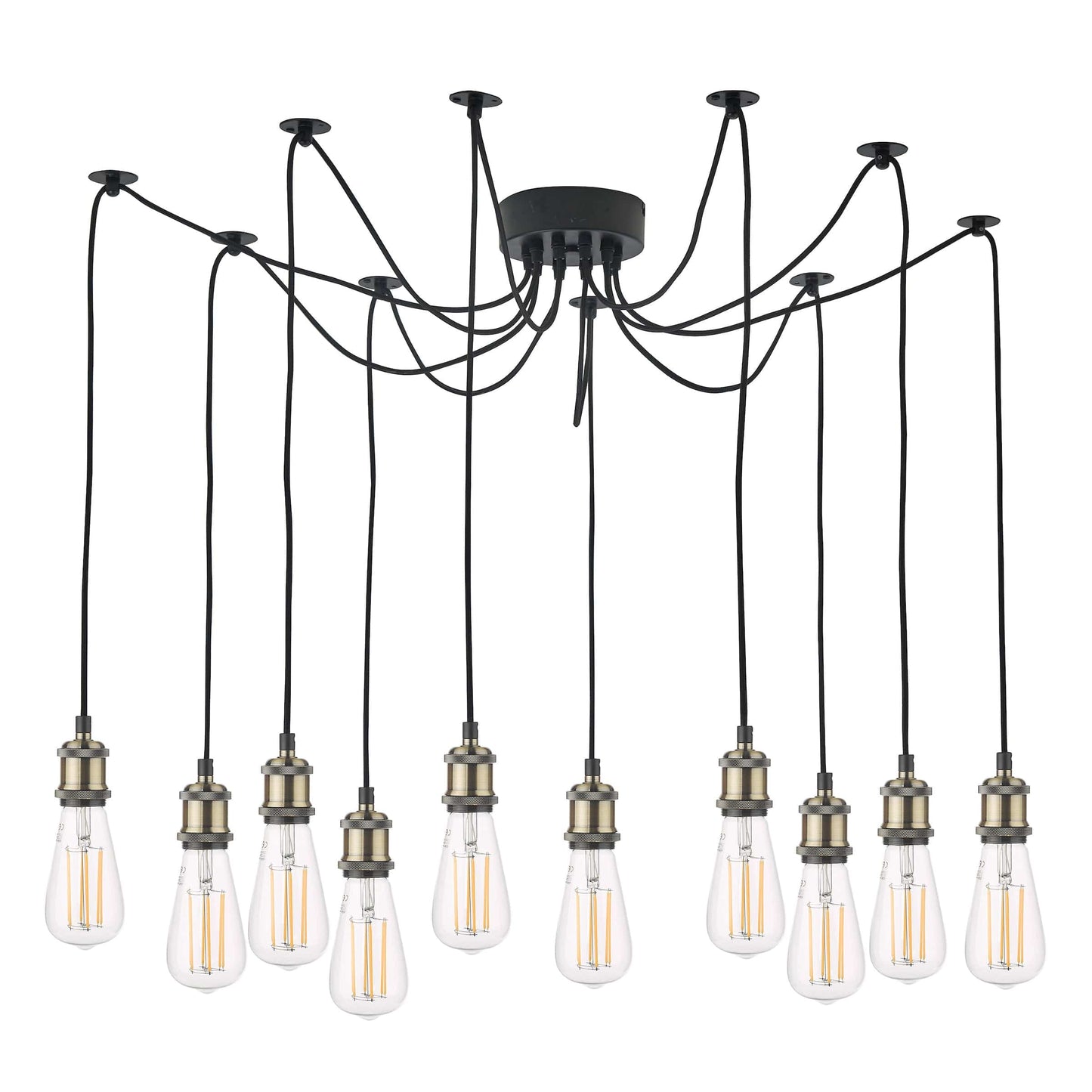 dar lighting Waco 10 Light Pendant Antique Brass Matt Black WAC2375