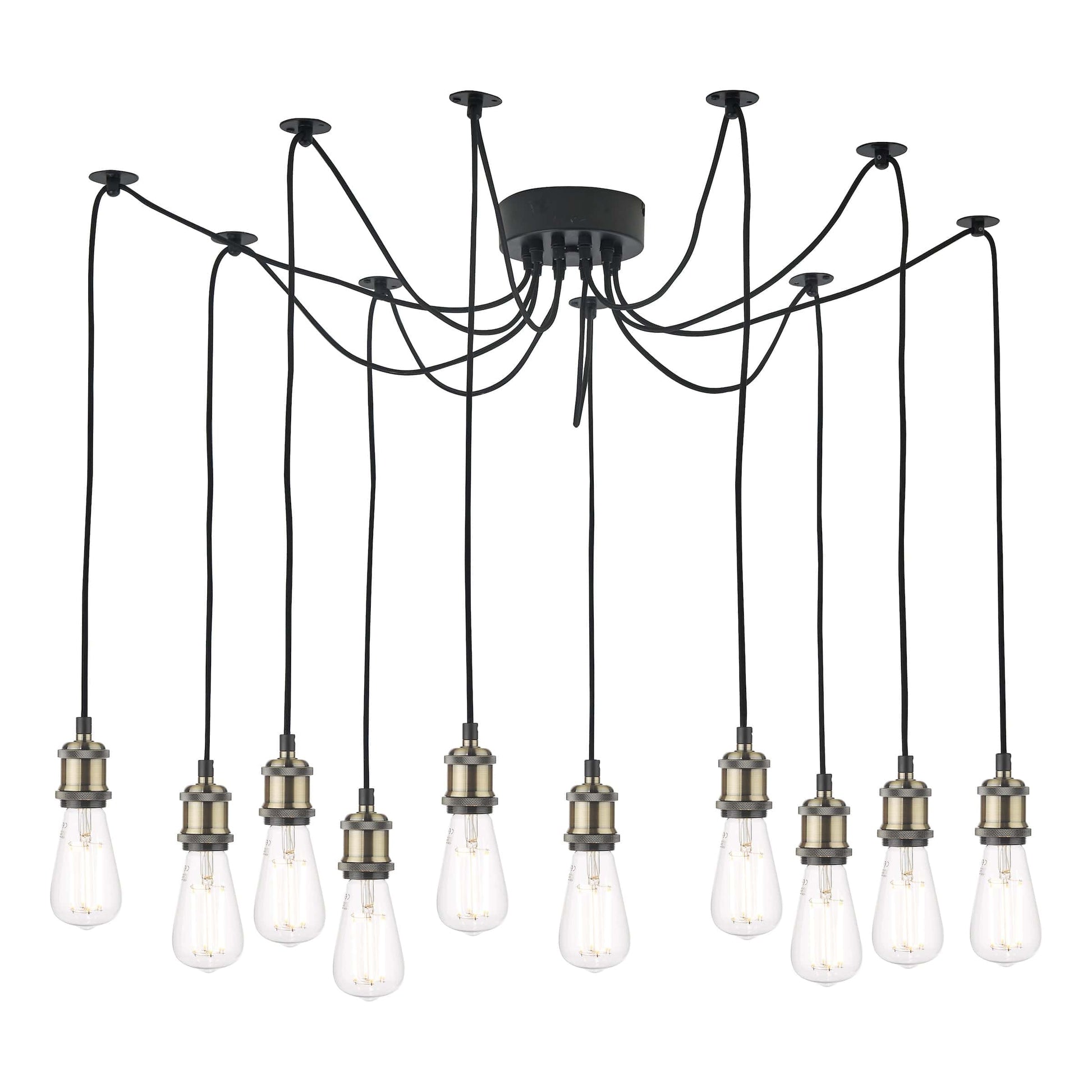 dar lighting Waco 10 Light Pendant Antique Brass Matt Black WAC2375