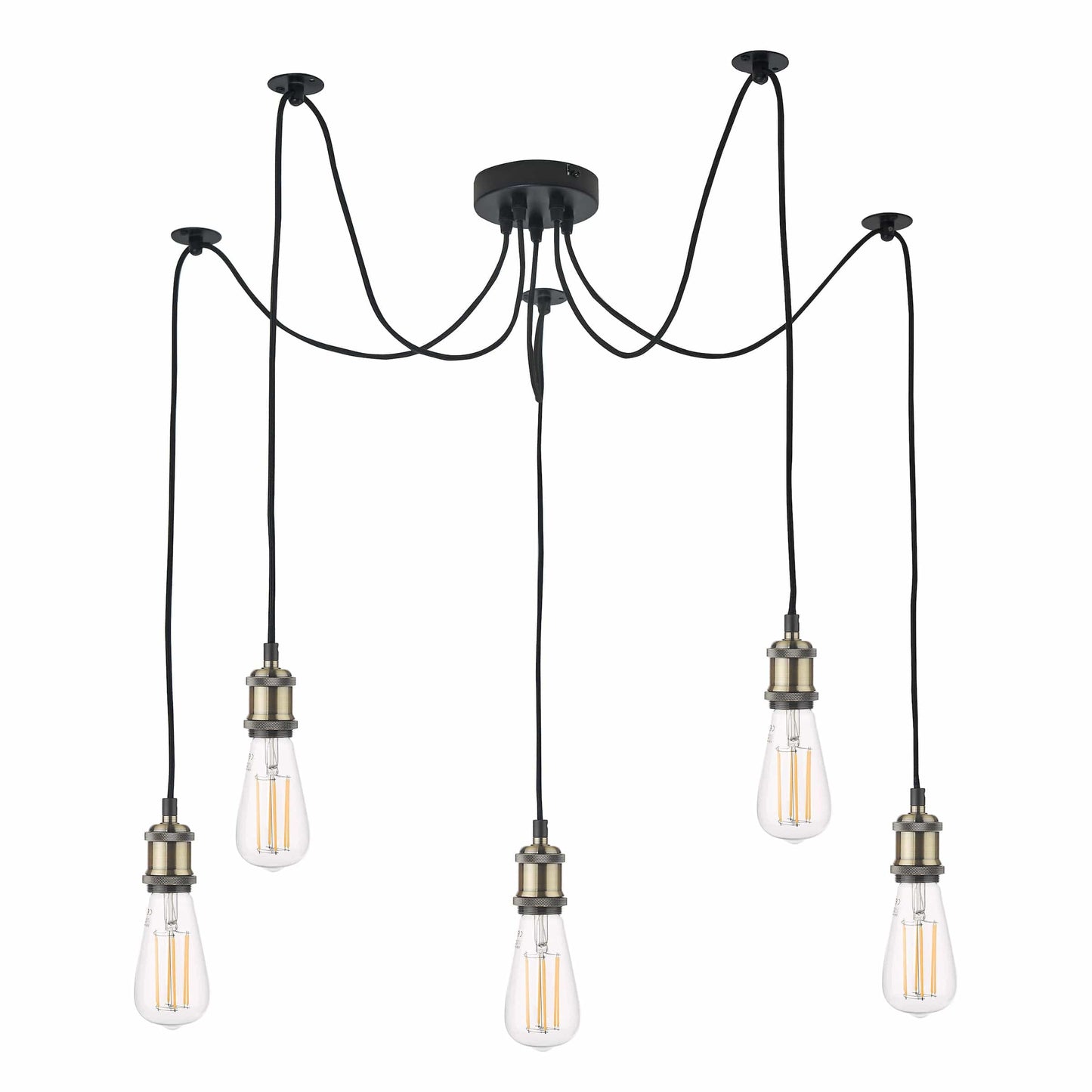 dar lighting Waco 5 Light Pendant Antique Brass Matt Black WAC0575