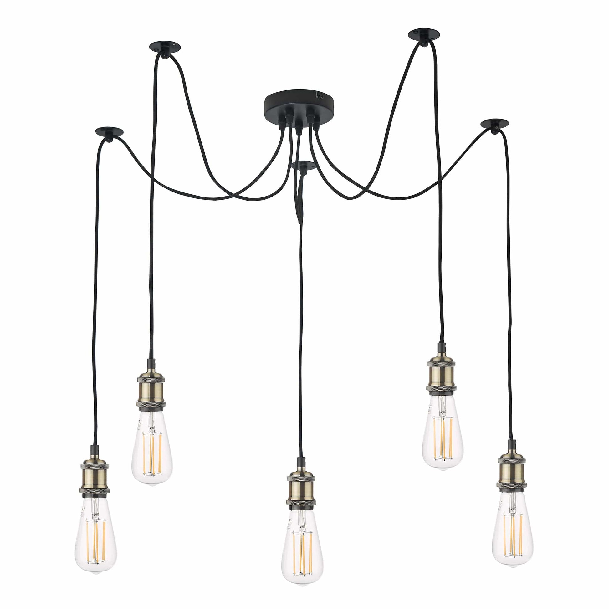 dar lighting Waco 5 Light Pendant Antique Brass Matt Black WAC0575