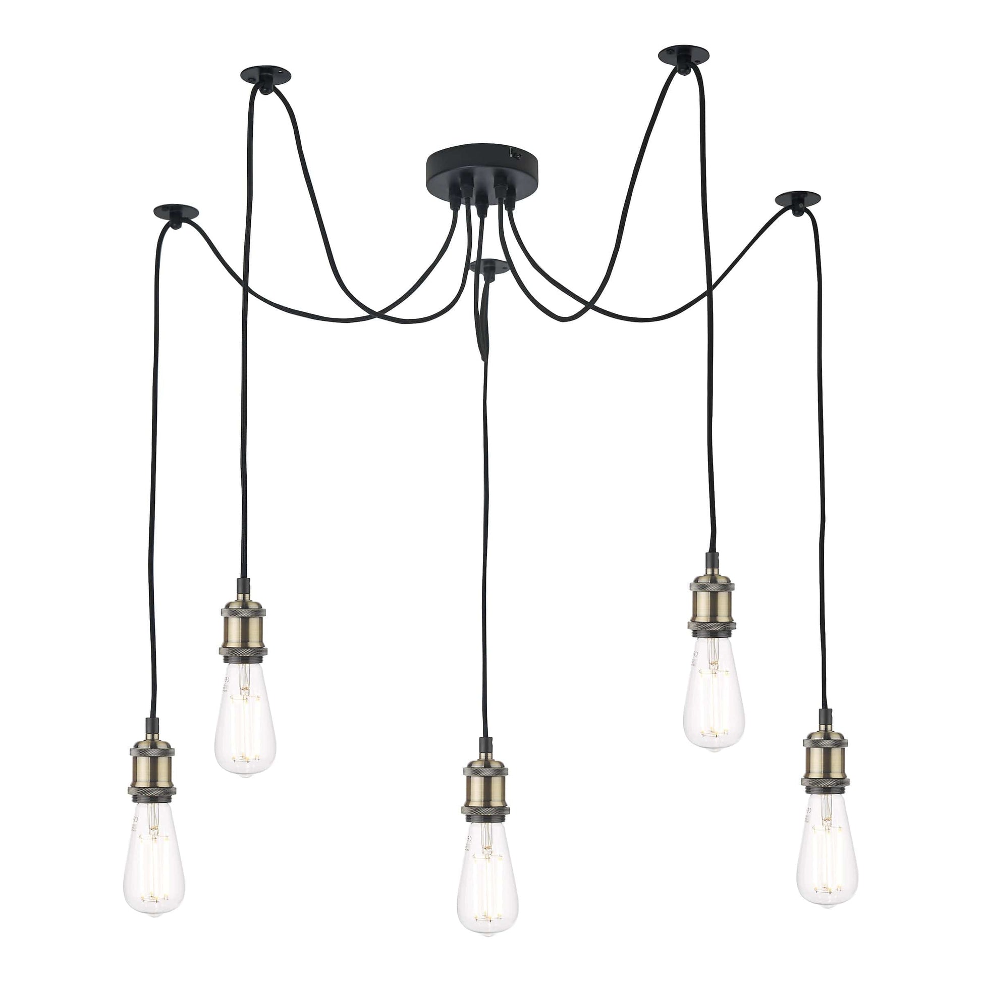 dar lighting Waco 5 Light Pendant Antique Brass Matt Black WAC0575