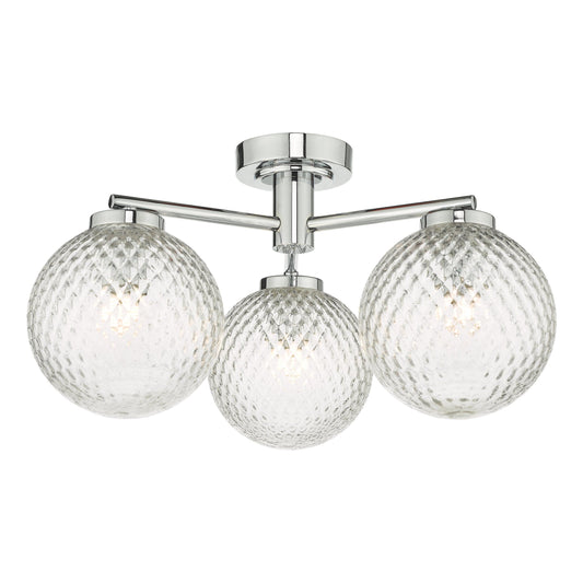 dar lighting Wayne Bathroom 3 Light Semi Flush Polished Chrome Glass IP44 WAY5350