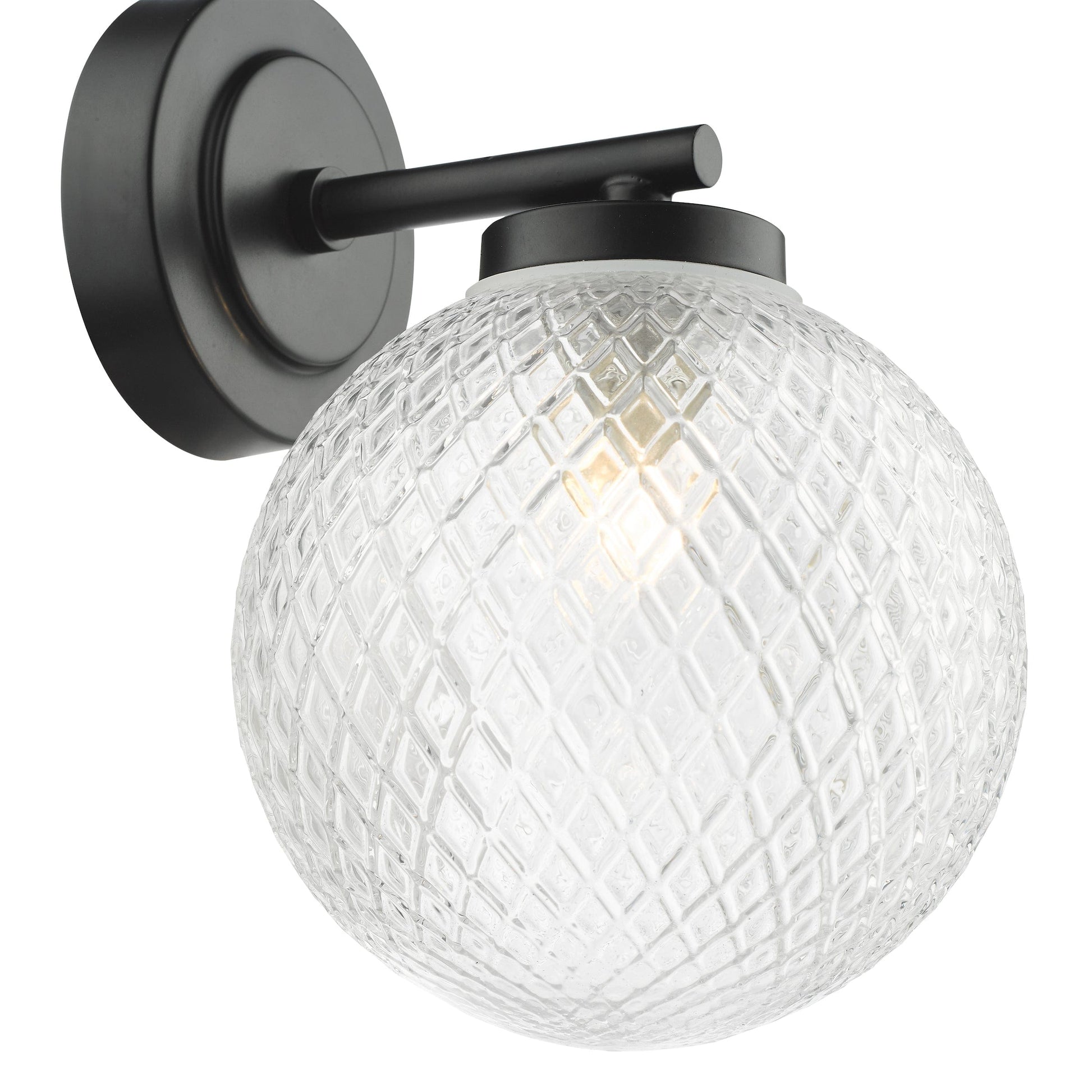 dar lighting Wayne Bathroom Wall Light Matt Black Glass IP44 WAY0722