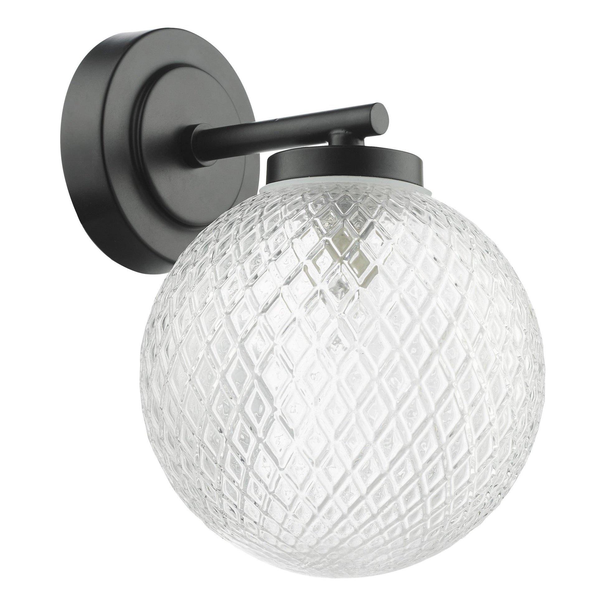 dar lighting Wayne Bathroom Wall Light Matt Black Glass IP44 WAY0722