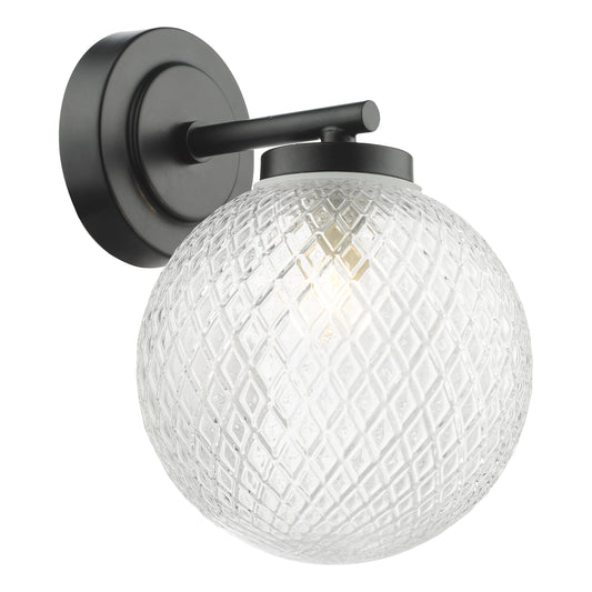 dar lighting Wayne Bathroom Wall Light Matt Black Glass IP44 WAY0722