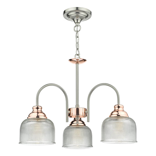 dar lighting Wharfdale 3 Light Pendant Satin Chrome & Copper Textured Glass WHA0346