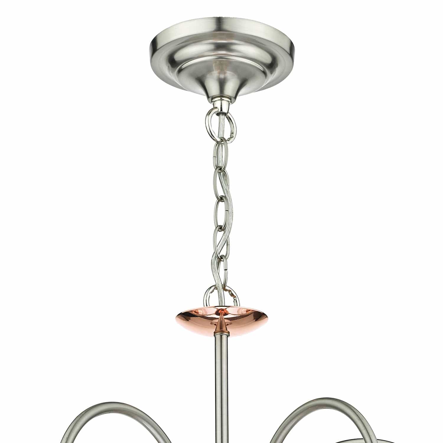 dar lighting Wharfdale 5lt Pendant Satin Chrome Copper detail Glass Shades WHA0546