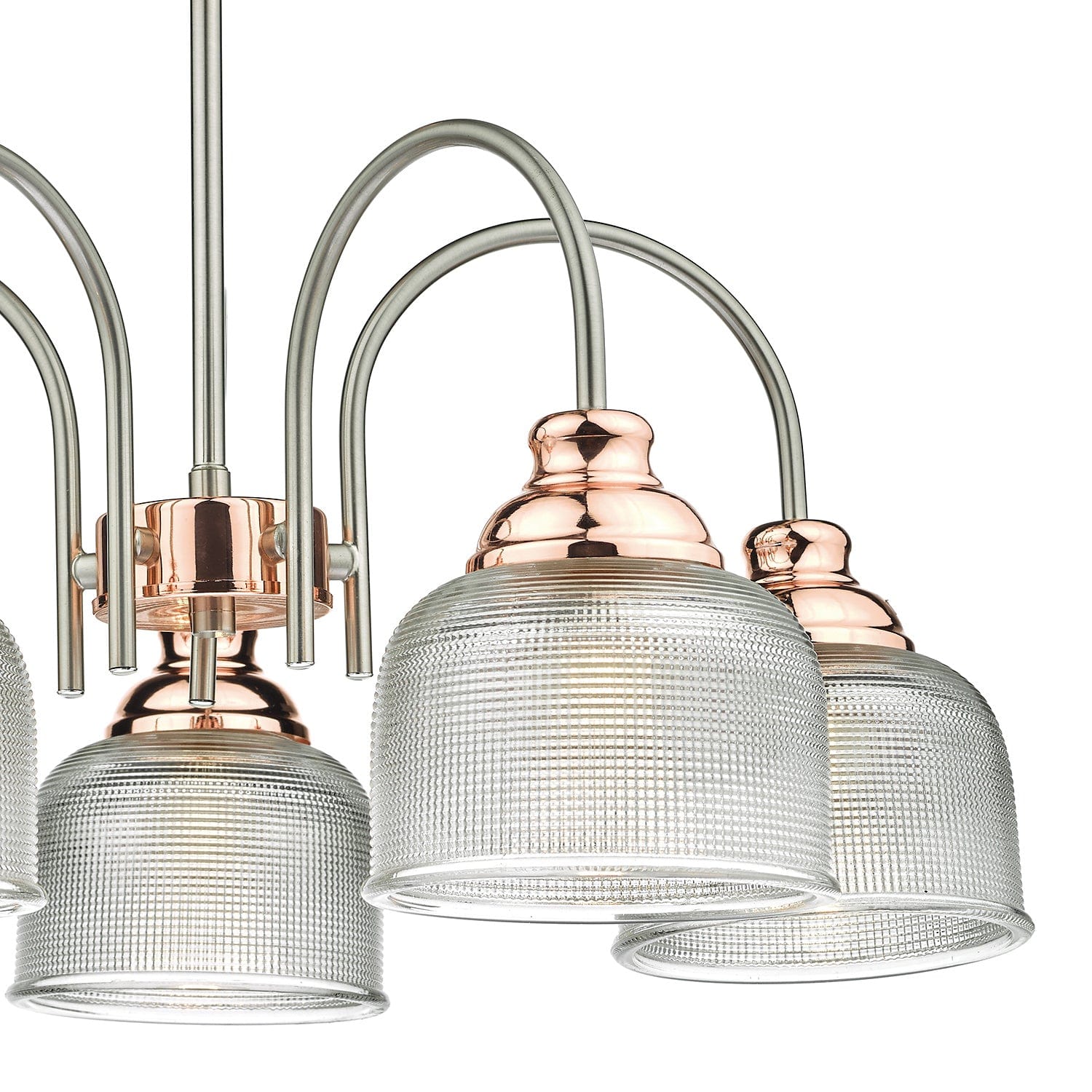 dar lighting Wharfdale 5lt Pendant Satin Chrome Copper detail Glass Shades WHA0546