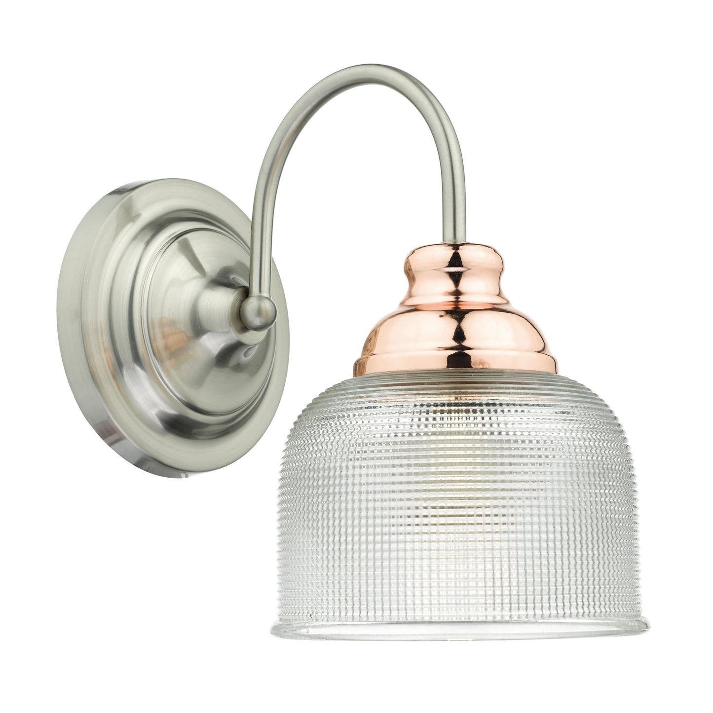 dar lighting Wharfdale Wall Light Satin Chrome, Copper & Glass WHA0746