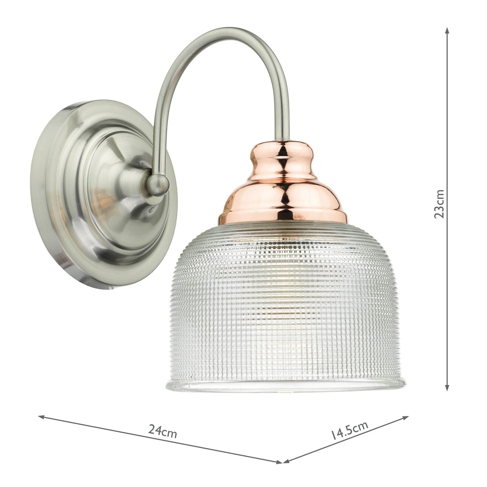 dar lighting Wharfdale Wall Light Satin Chrome, Copper & Glass WHA0746