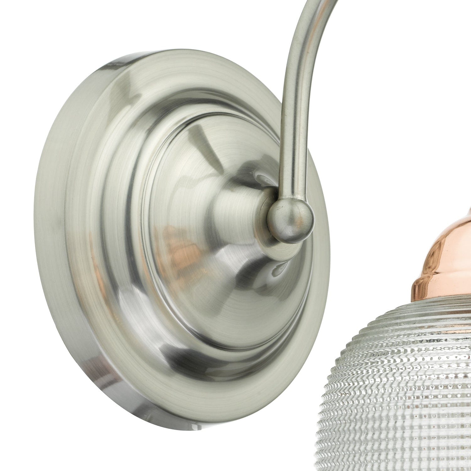 dar lighting Wharfdale Wall Light Satin Chrome, Copper & Glass WHA0746