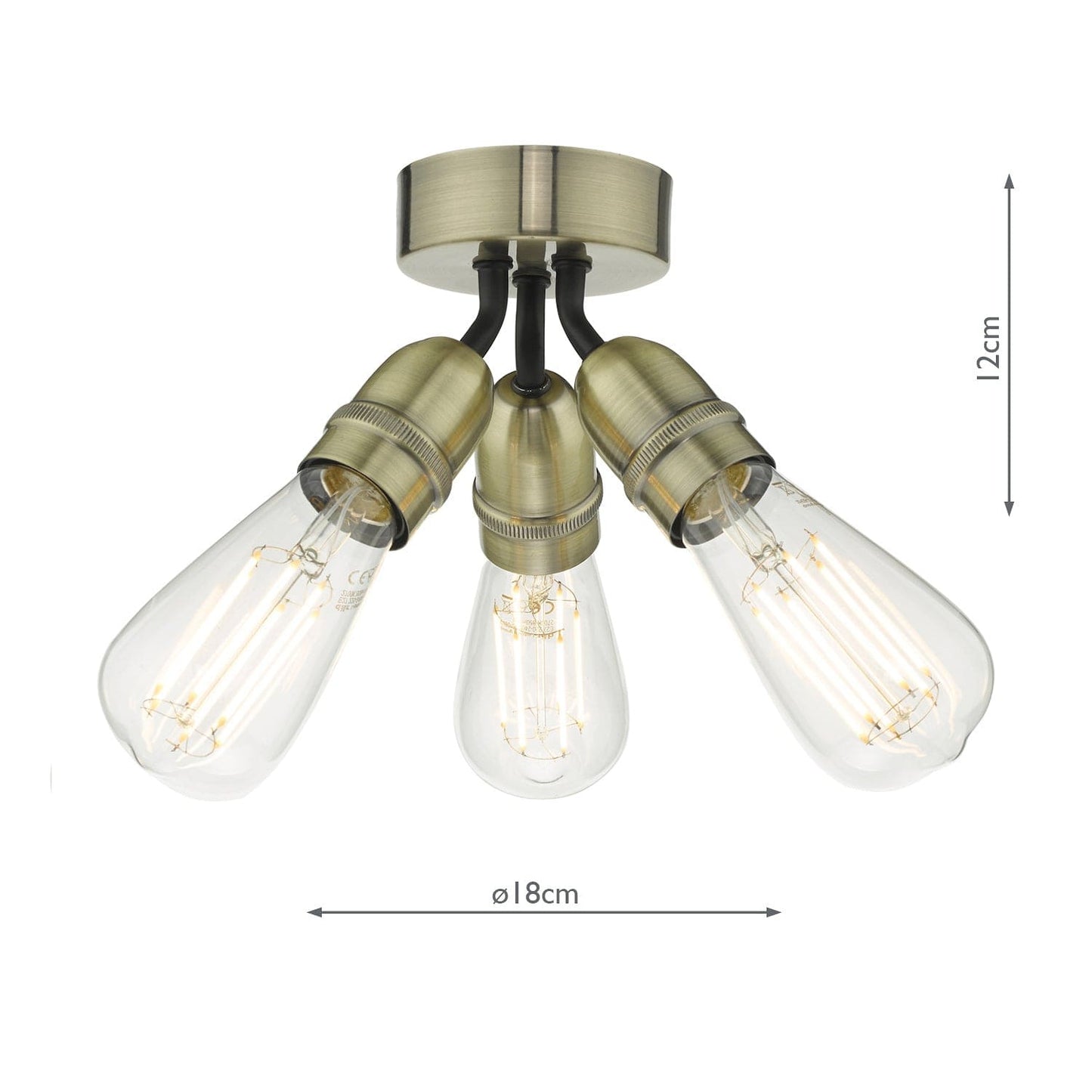 dar lighting Yao 3 Light Flush Antique Brass YAO0375