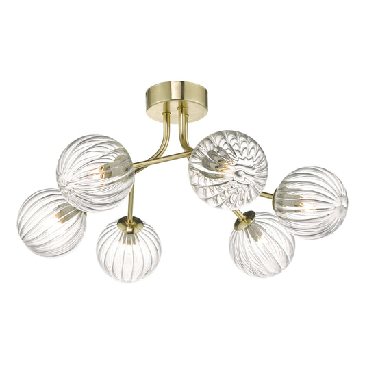 dar lighting Yiska 6lt Semi Flush Gold & Glass YIS6435