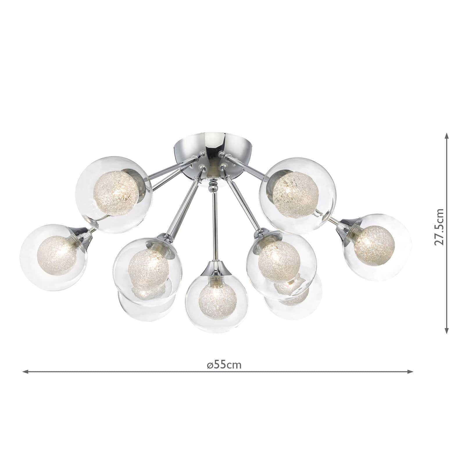 dar lighting Zeke 9lt Semi Flush Polished Chrome ZEK1350