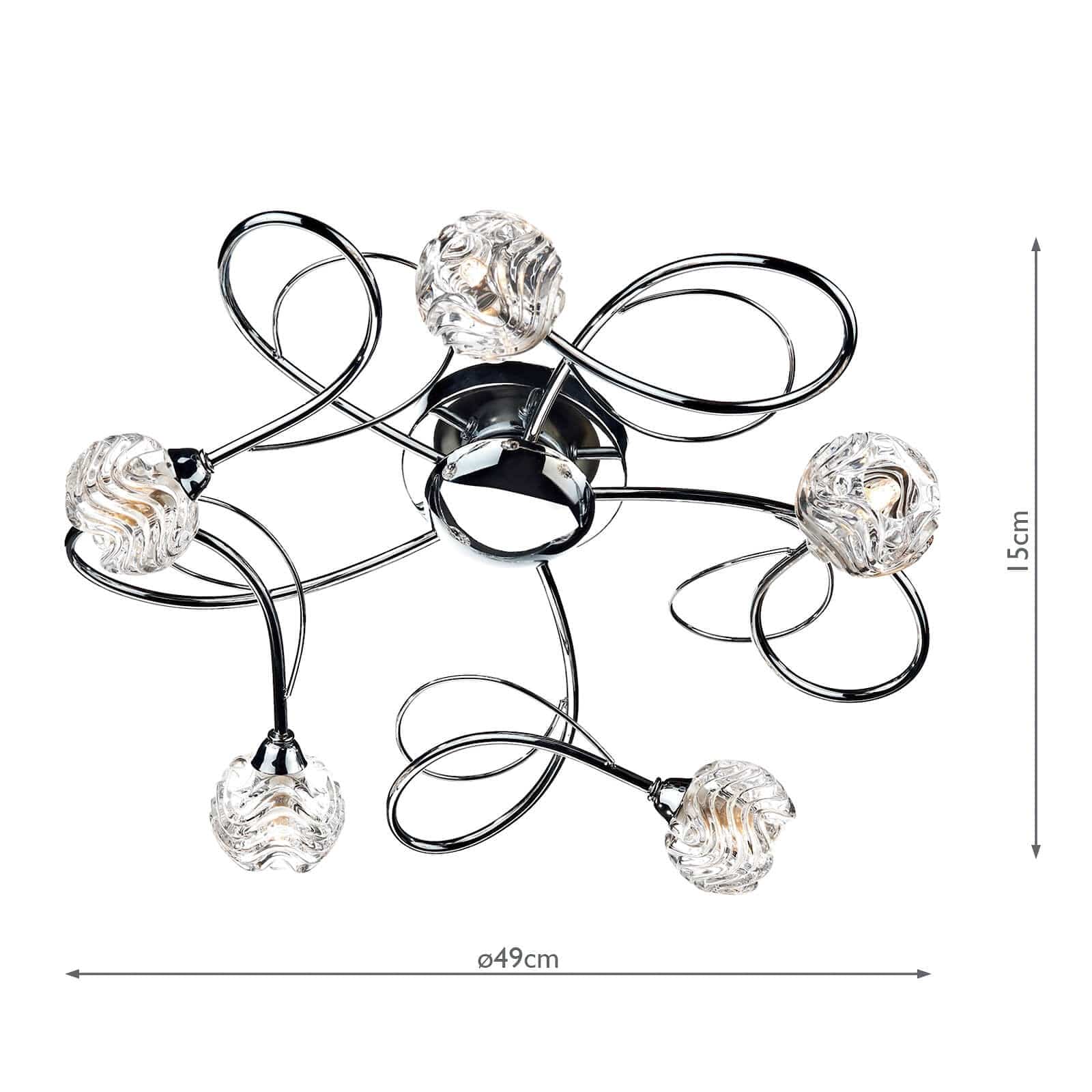 dar lighting Zelda 5 Light Flush Polished Chrome Glass ZEL5450