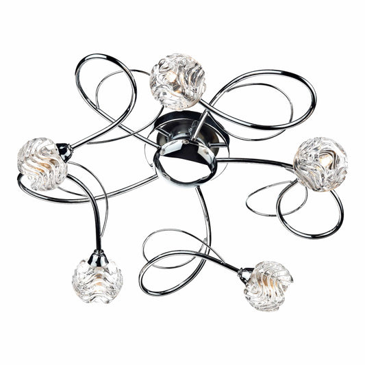 dar lighting Zelda 5 Light Flush Polished Chrome Glass ZEL5450