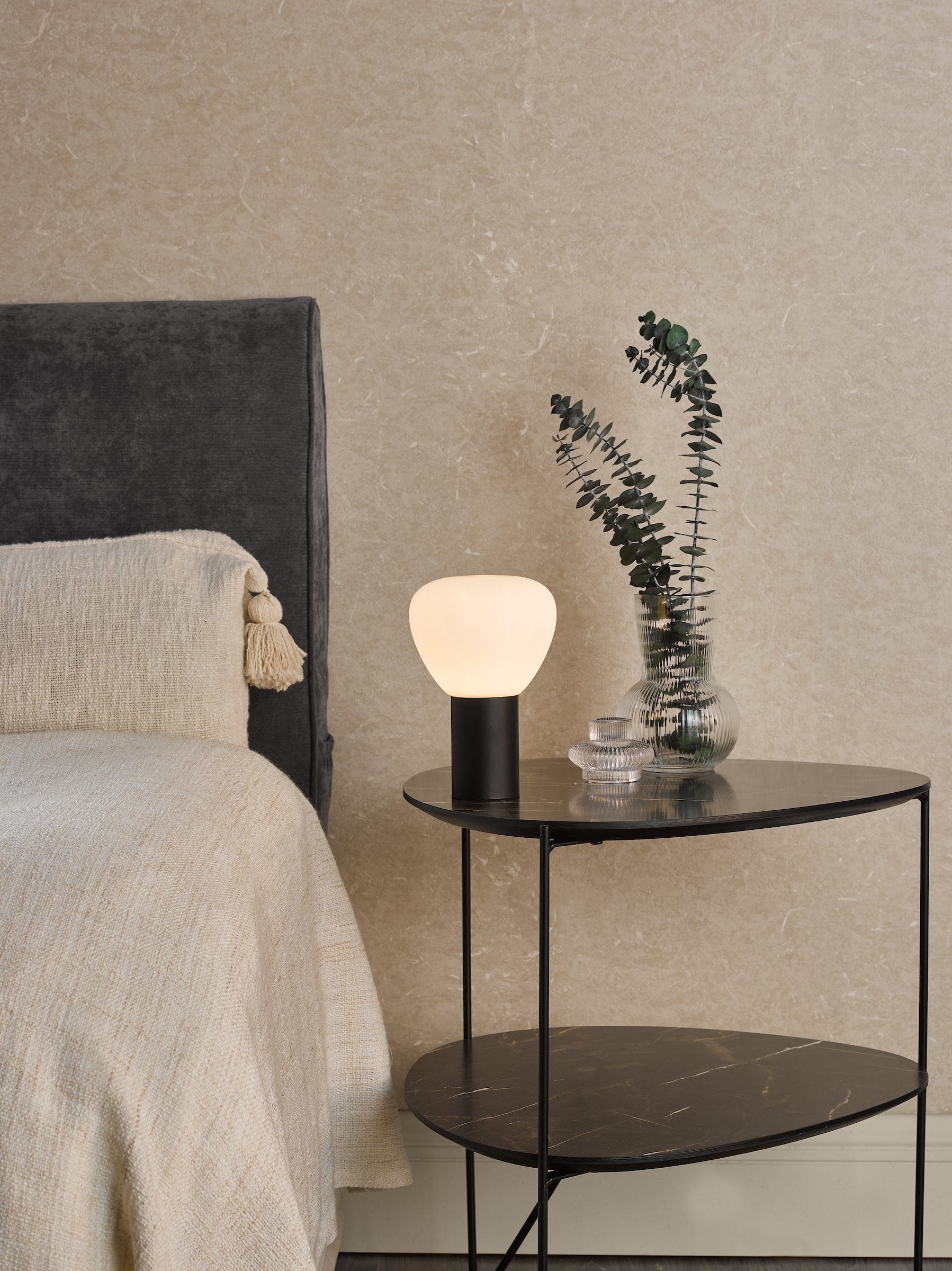 dar lighting Zorah Table Lamp Opal Glass and Matt Black ZOR4122