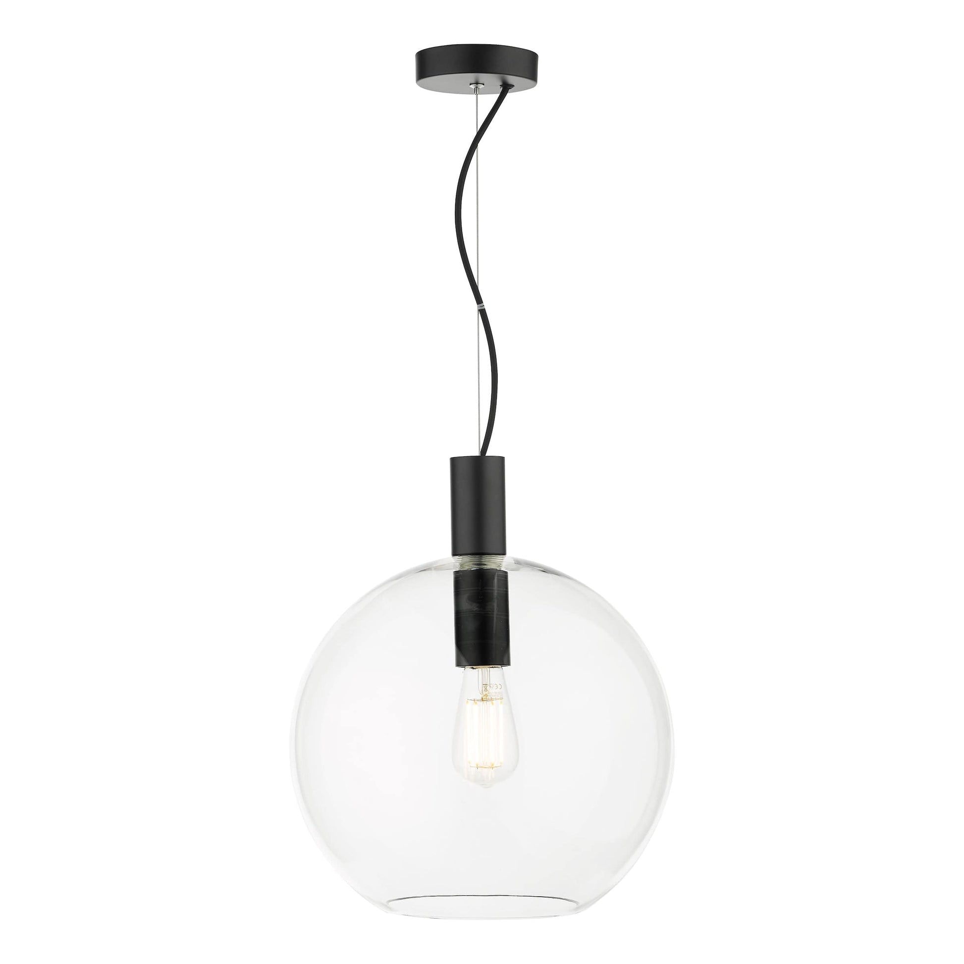 dar lighting Zula 1 Light Single Pendant Black Clear Glass ZUL0122