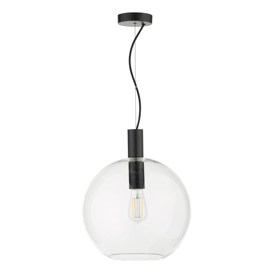 dar lighting Zula 1 Light Single Pendant Black Clear Glass ZUL0122