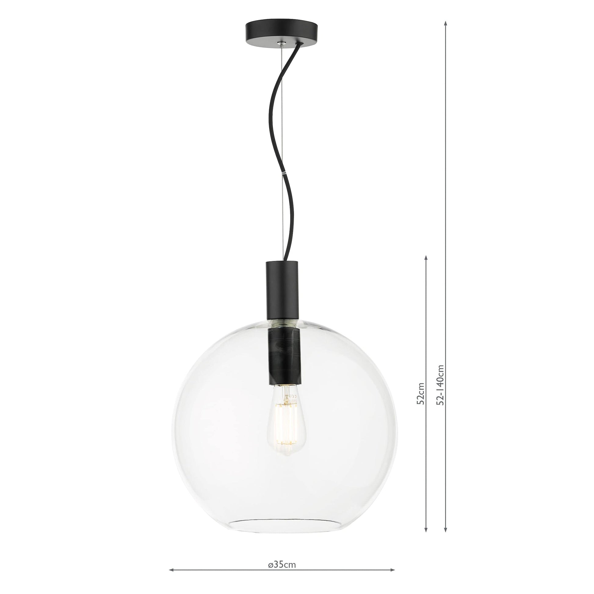 dar lighting Zula 1 Light Single Pendant Black Clear Glass ZUL0122