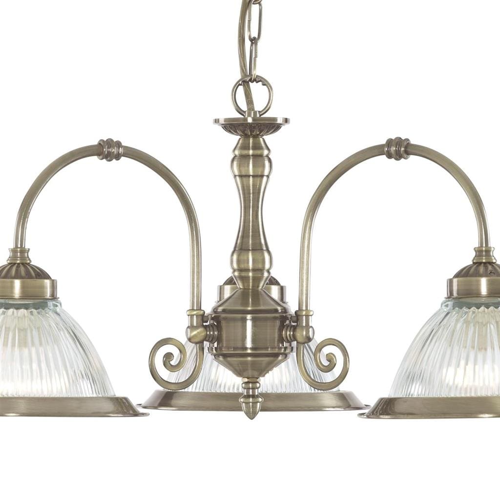 Searchlight American Diner 3Lt Pendant - Antique Brass & Ribbed Glass 9343-3