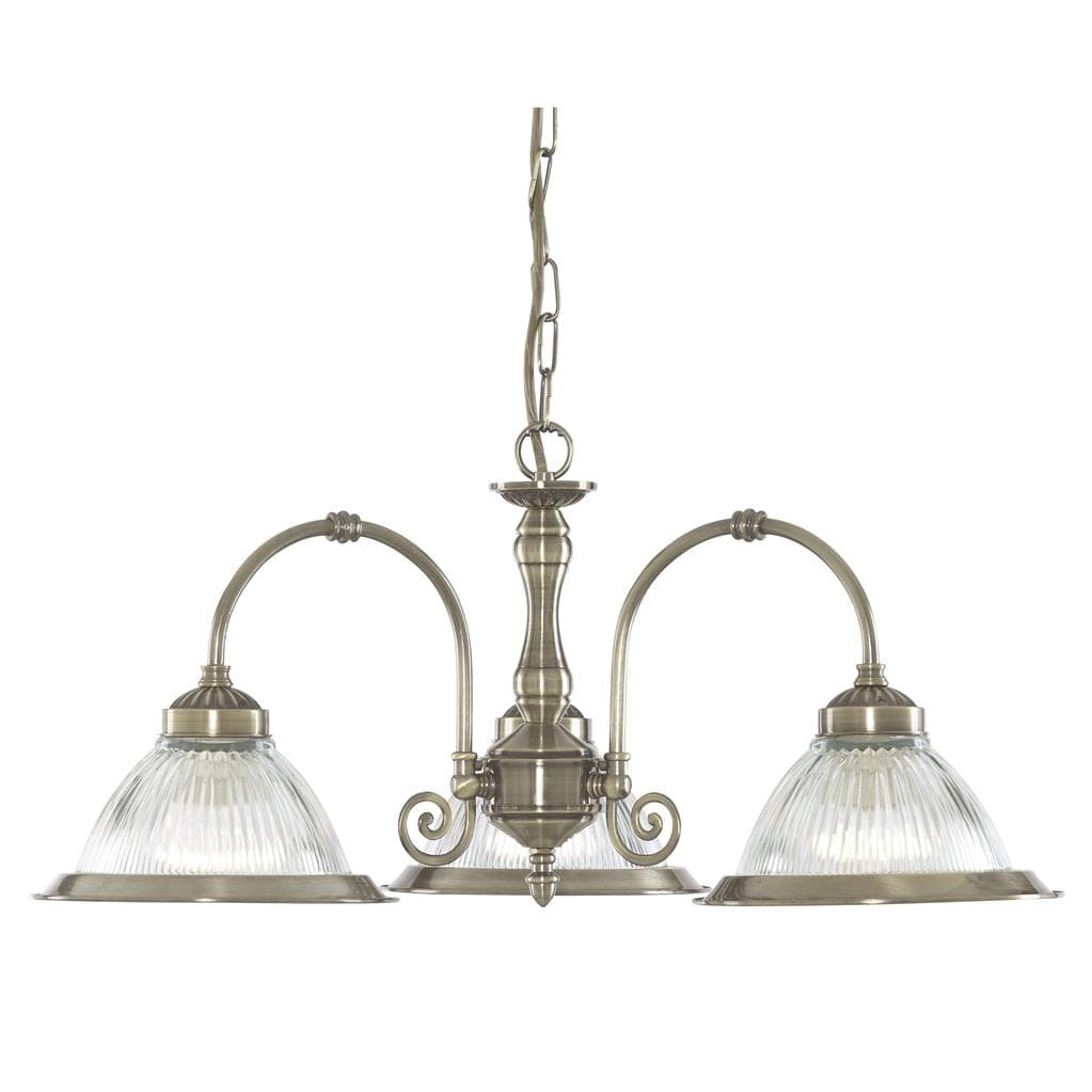 Searchlight American Diner 3Lt Pendant - Antique Brass & Ribbed Glass 9343-3