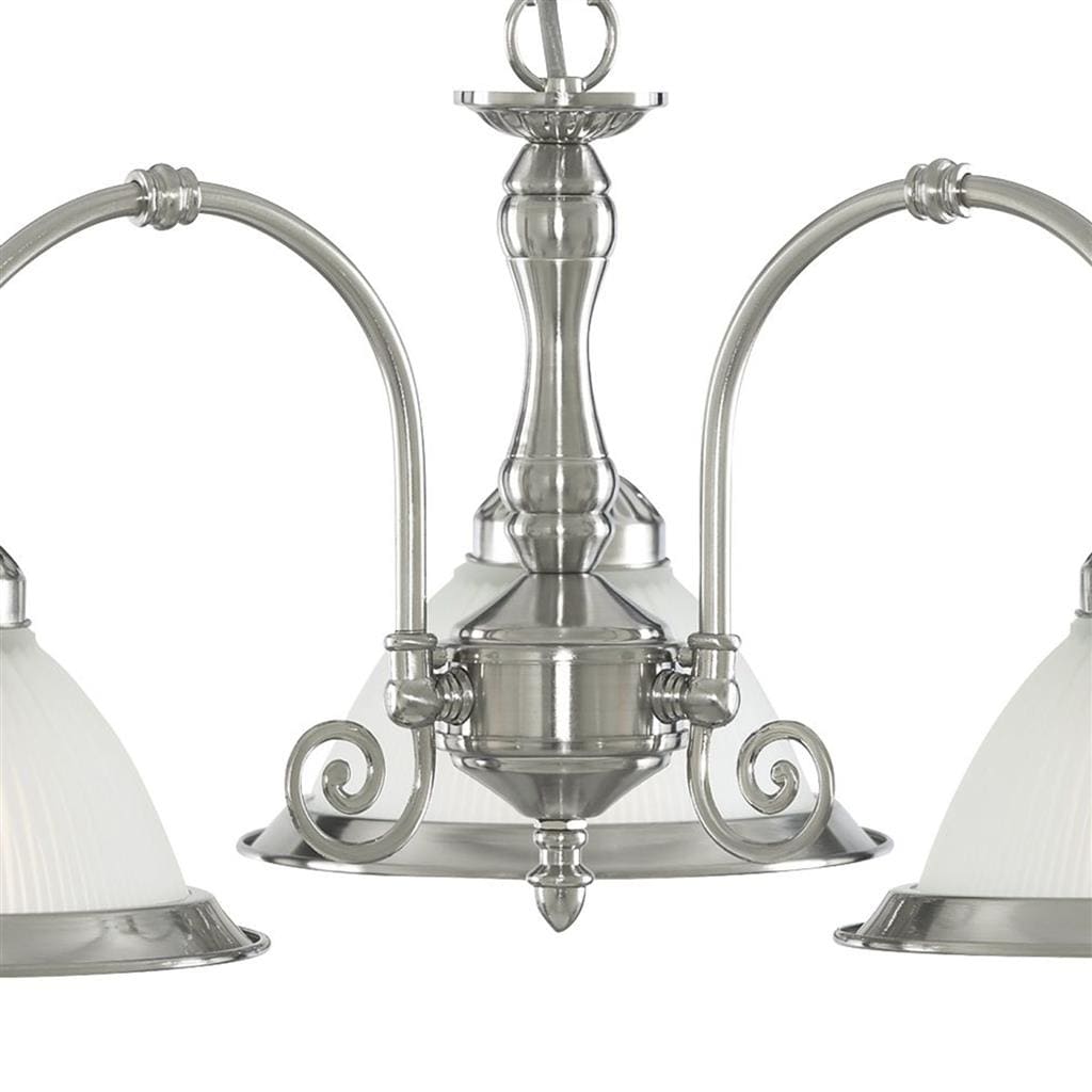 Searchlight American Diner 3Lt Pendant - Satin Silver Metal & Acid Glass 1043-3